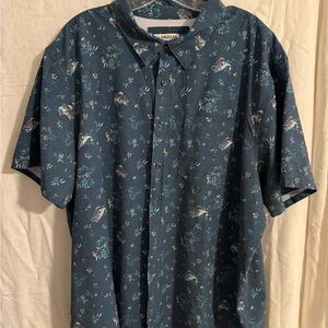 Magellan Outdoors Shore&Line Blue Fish & Floral Casual Shirt